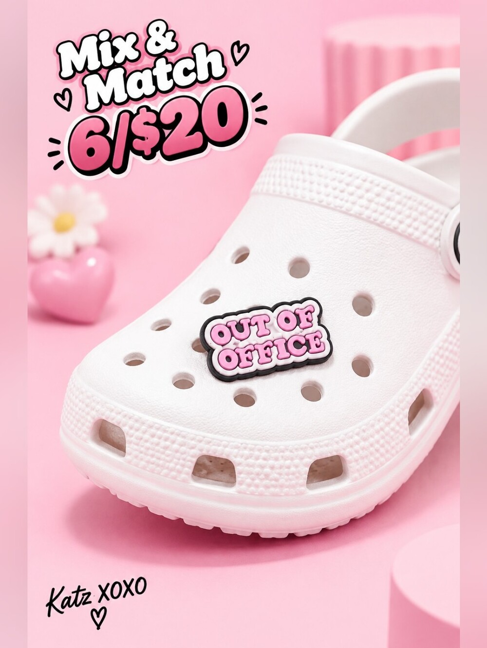 Out of office Croc Charm Shoe Jewelry Word Pink White Work